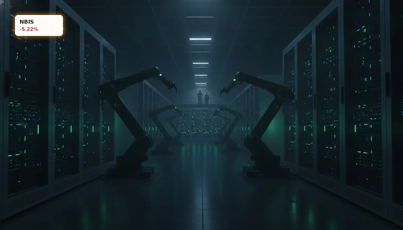 Nebius Group Quartal: -5,2% trotz Rekordumsatz und KI-Boom 5 Futuristisches Rechenzentrum mit leuchtenden Server-Racks, das die Technologie der Nebius Group Quartal widerspiegelt.