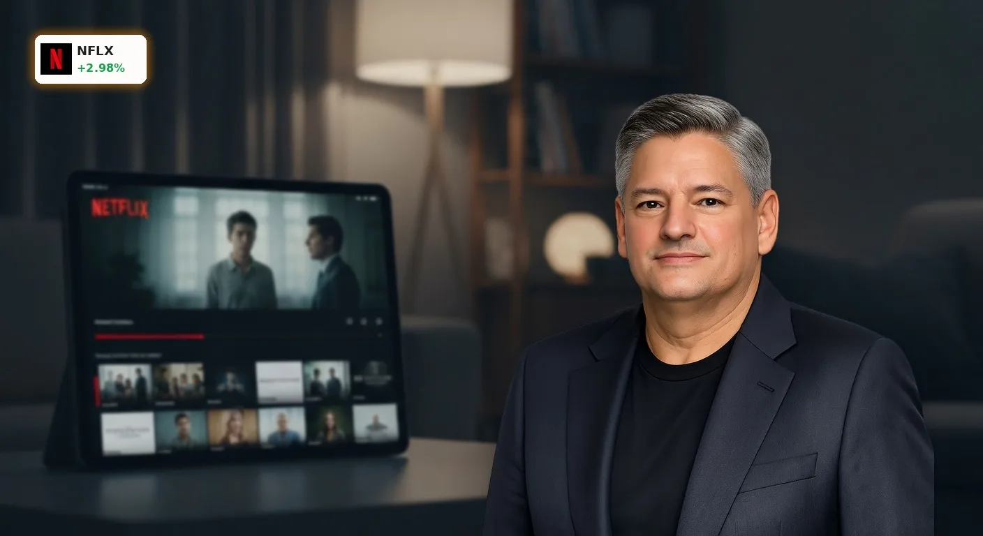 Netflix Einstieg: Bill Ackman setzt erneut auf den Streaming-Giganten 3 Modernes Tablet zeigt Netflix-Benutzeroberfläche mit Film in einem stilvollen Wohnzimmer, symbolisiert Netflix Einstieg.