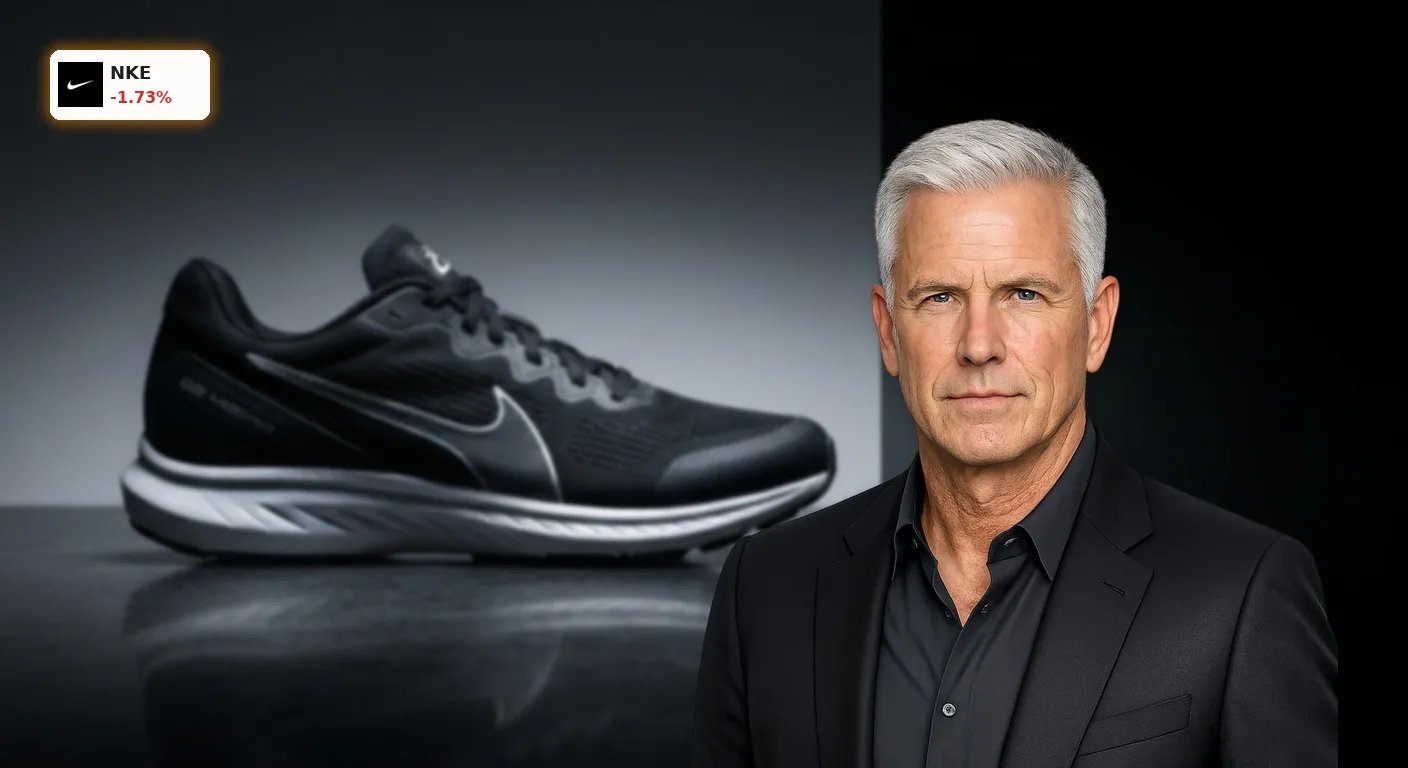 Nike Kursrutsch -1.7%: Konkurrenz-Schwäche zieht Sportriesen nach unten 3 Nahaufnahme eines modernen Sportschuhs vor dunklem Hintergrund, symbolisiert den Nike Kursrutsch und Marktschwäche.