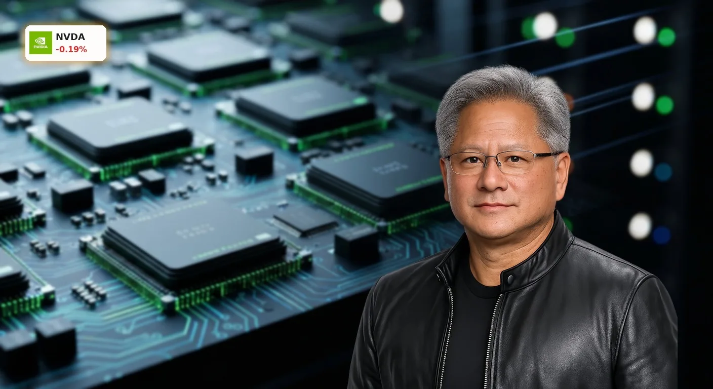 Nahaufnahme leuchtender NVIDIA GPU-Chips auf einer Platine, symbolisiert NVIDIA Finanzierung und Partnerschaften für KI-Infrastruktur.