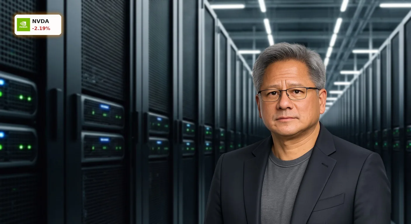 NVIDIA OpenAI Finanzierung: -2.2% trotz Milliarden-Deal für KI-Rechenzentrum 3 Moderne NVIDIA GPU Server-Racks in einem riesigen, hochmodernen Rechenzentrum symbolisieren die NVIDIA OpenAI Finanzierung.