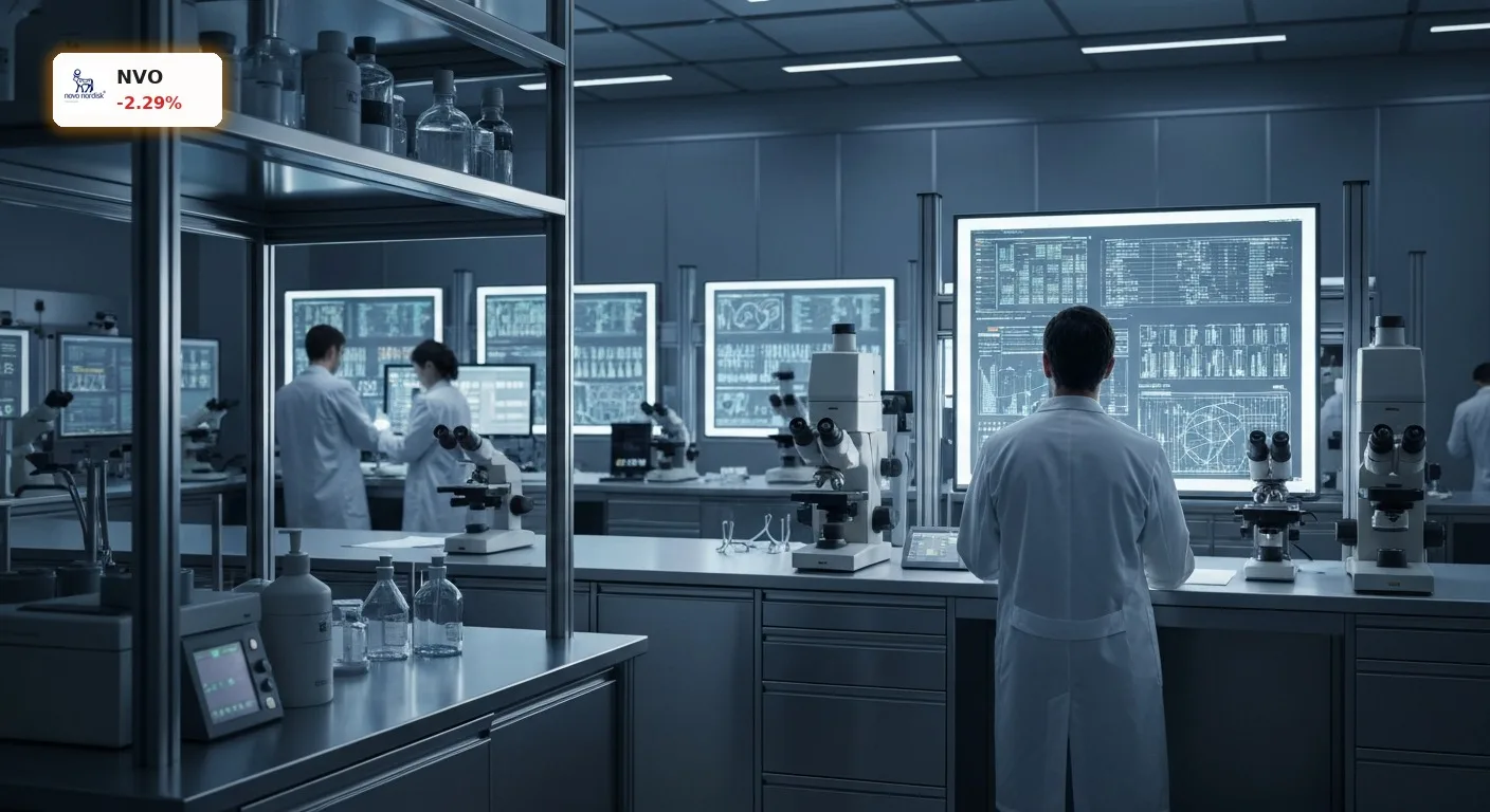 Modernes pharmazeutisches Forschungslabor bei Sonnenuntergang, symbolisiert den Novo Nordisk Wettbewerb.