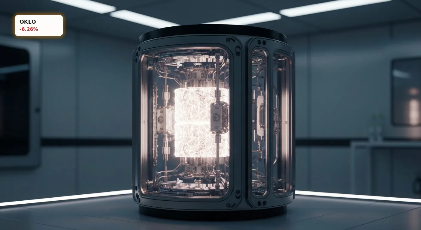 Futuristischer Kernreaktor von Oklo Inc., symbolisiert Oklo Quartalszahlen und technologischen Fortschritt in der Kernenergie.