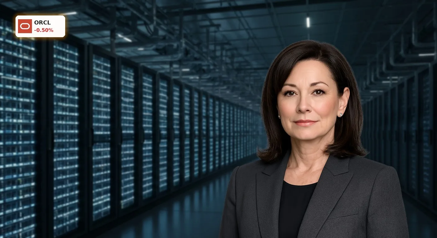 Futuristisches Rechenzentrum mit leuchtenden Server-Racks für Oracle Finanzierung von KI-Infrastruktur.