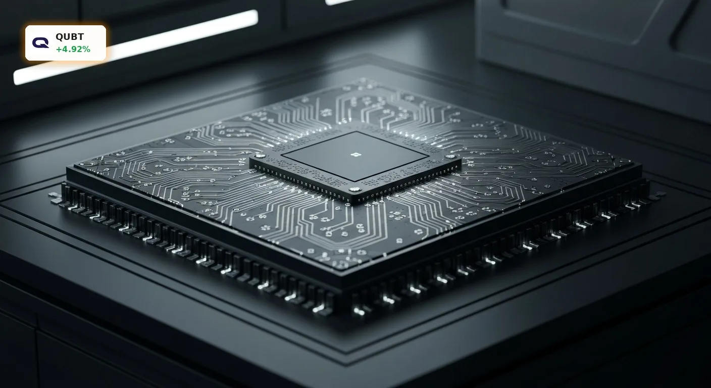 Quantum Computing Inc. Quartal: Umsatz-Boom treibt Aktie um 4.9% hoch 3 Nahaufnahme eines fortschrittlichen Quantencomputing-Chips mit leuchtenden Schaltkreisen, symbolisiert Quantum Computing Inc. Quartal.