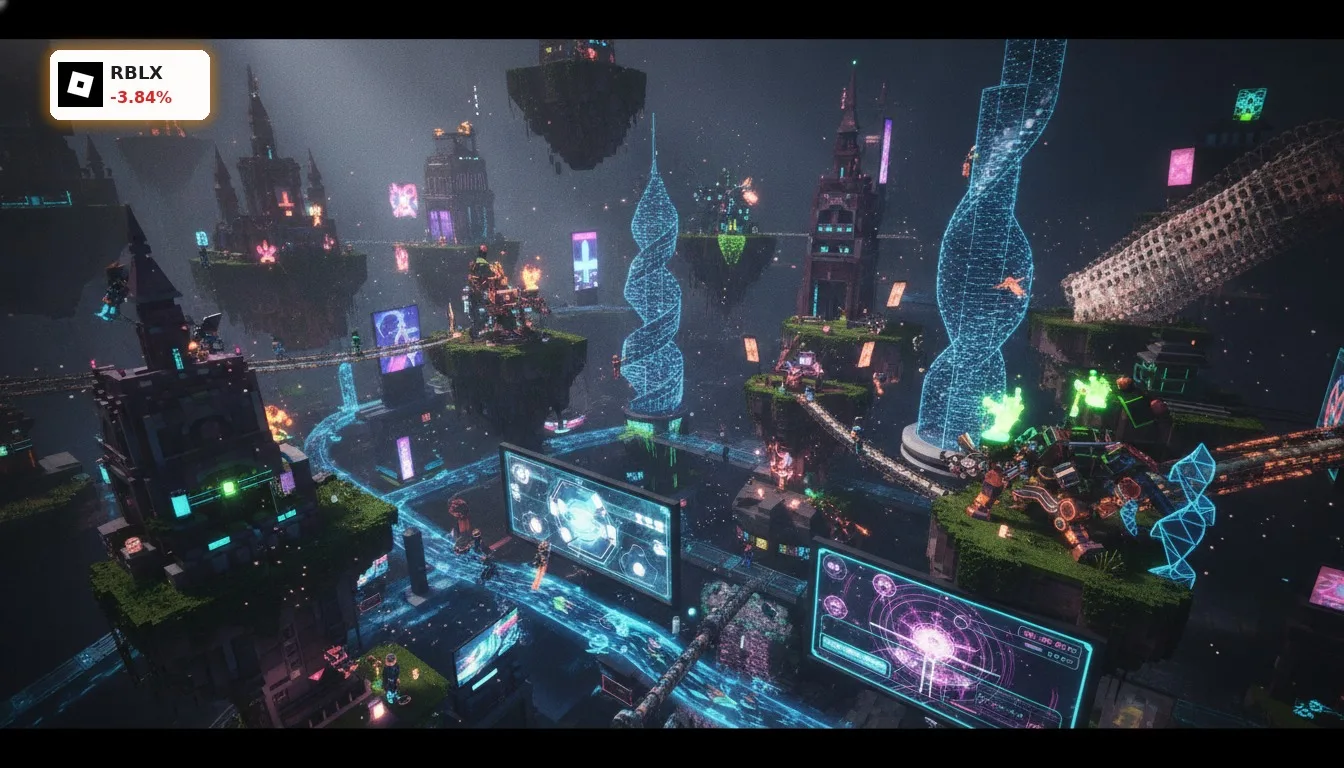 Roblox Verkauf: Insider-Transaktion und -3.8% Kursrutsch belasten Aktie 2 Digitales 3D-Metaverse mit stilisierten Avataren, das den Roblox Verkauf und Sicherheitsbedenken widerspiegelt.