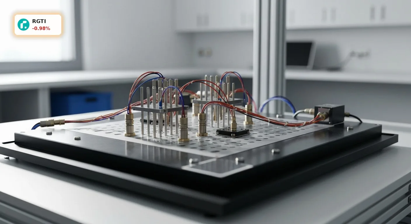 Rigetti Quartalszahlen: Technologische Fortschritte überstrahlen Umsatzverfehlung 3 Nahaufnahme eines komplexen Rigetti Quantencomputers, der technologische Fortschritte bei Rigetti Quartalszahlen symbolisiert.