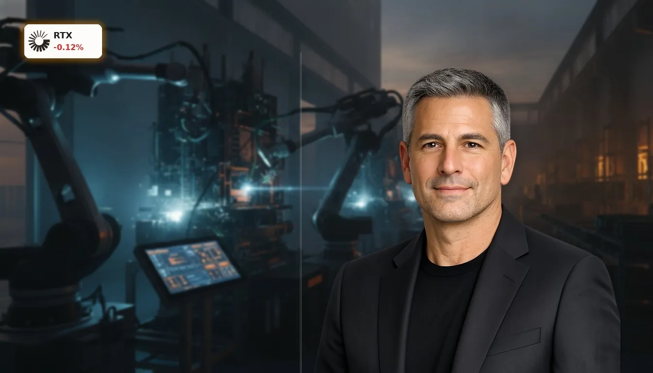Moderne Fertigungshalle für Verteidigungssysteme, wo Roboter präzise Radarkomponenten montieren, symbolisierend die RTX Erweiterung.