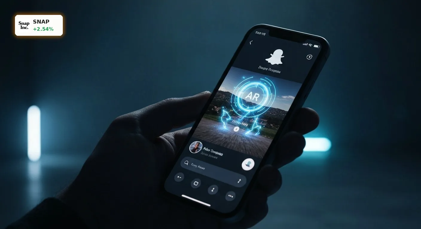 Snap Inc. Quartalszahlen: KI treibt Umsatz um 19% und Aktie +2.5% 5 Smartphone mit Snapchat-App, die KI-gestützte Augmented Reality Filter anzeigt, symbolisiert Snap Inc. Quartalszahlen.