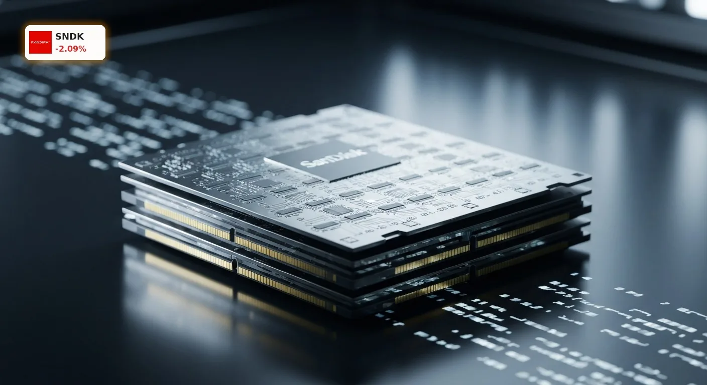SanDisk Quartalszahlen: -2.1% trotz Rekord-Umsatz und starkem Gewinn 2 Nahaufnahme eines modernen SanDisk NAND-Flash-Speicherchips in einem High-Tech-Reinraum, symbolisiert SanDisk Quartalszahlen.