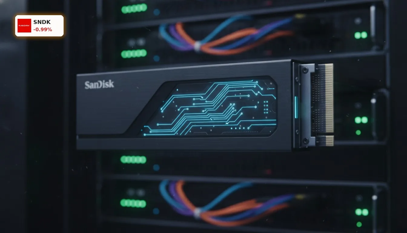 Hochleistungs-SanDisk-Enterprise-SSD in einem Rechenzentrum, optimiert für SanDisk Analysten und KI-Anwendungen.