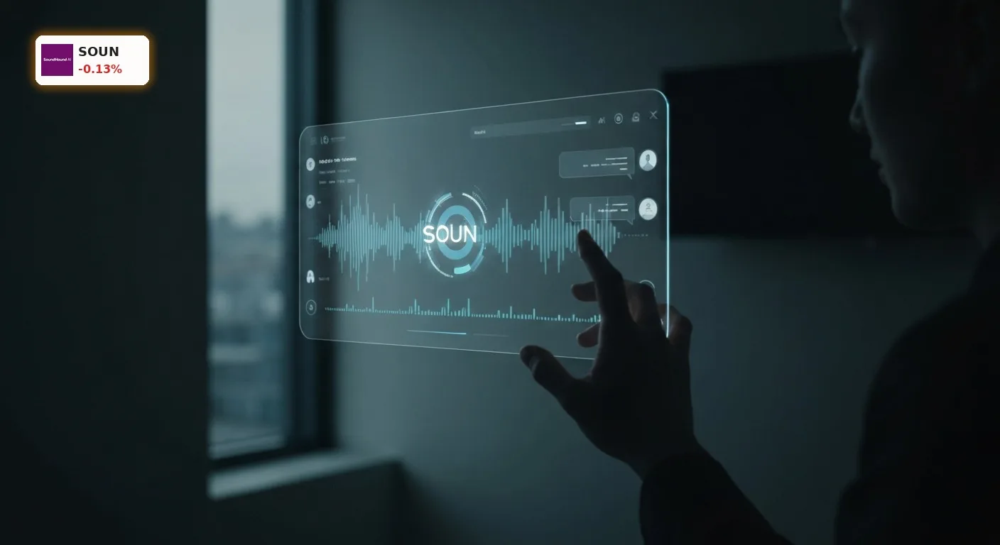 Holografische Sprach-KI-Schnittstelle in einem modernen Raum, die die Technologie von SoundHound AI Quartal visualisiert.