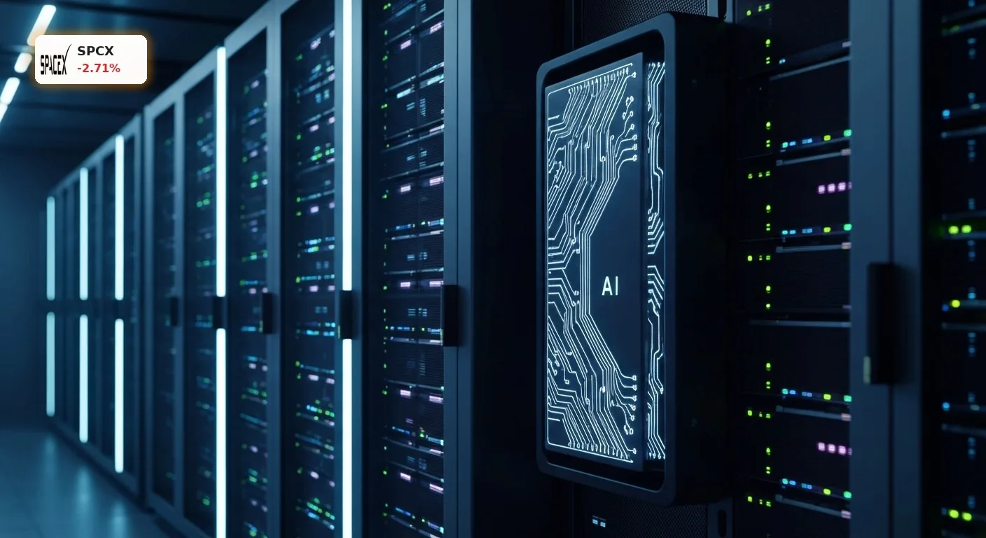 SpaceX KI-Strategie: -2.7% Crash nach IPO-Volatilität – Was Anleger wissen müssen 3 Futuristische KI-Verarbeitungseinheit in einem Serverraum, symbolisiert die SpaceX KI-Strategie und Rechenleistung.