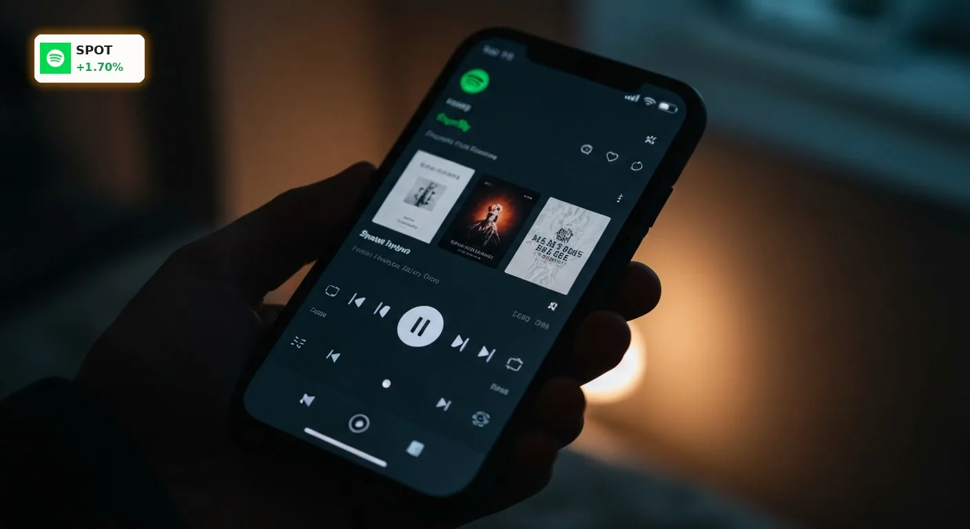Spotify Quartalszahlen: Strategiewechsel von Wachstum zu Profitabilität 3 Smartphone-Bildschirm zeigt Spotify-App in anonymer Hand, symbolisiert Spotify Quartalszahlen und Nutzerengagement.