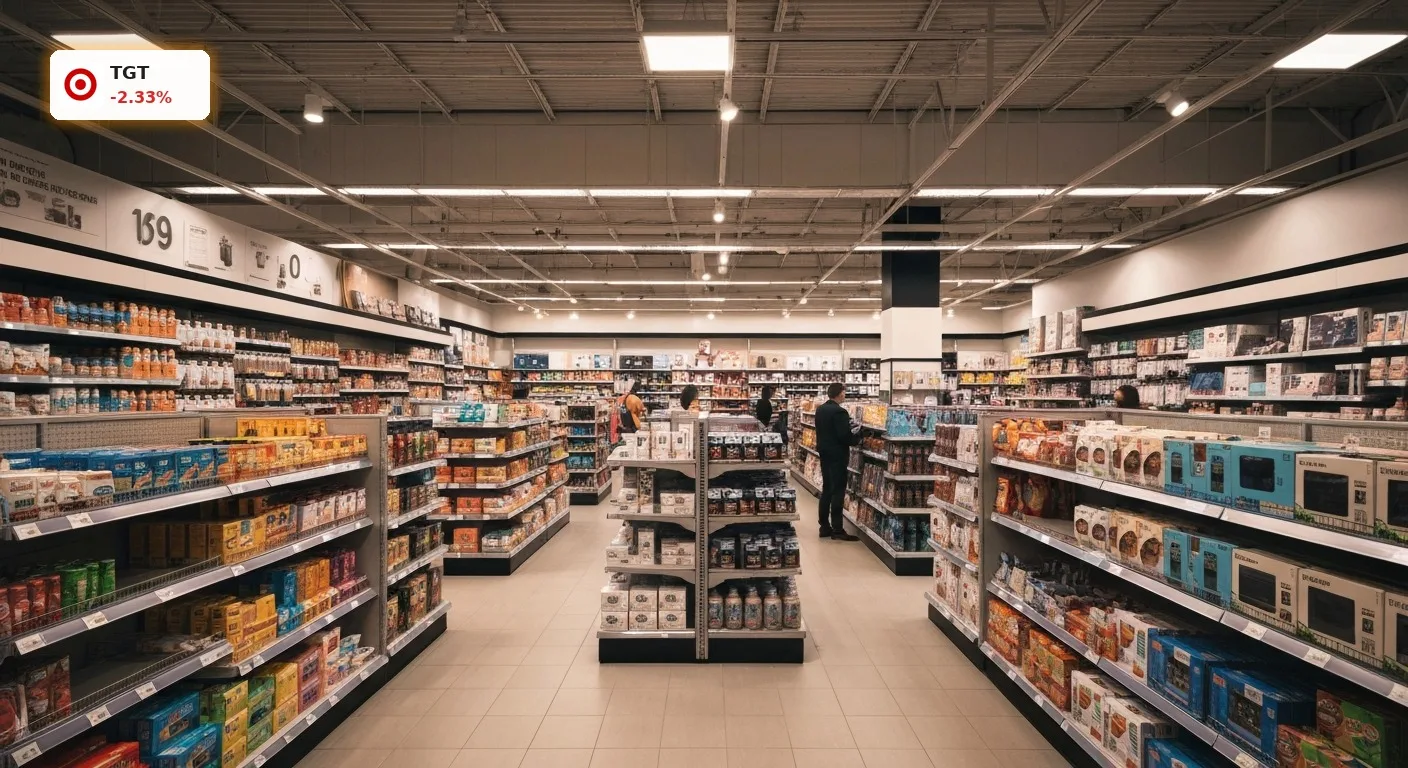 Innenansicht eines modernen Supermarkts mit gut gefüllten Regalen, die die starken Target Quartalszahlen widerspiegeln.