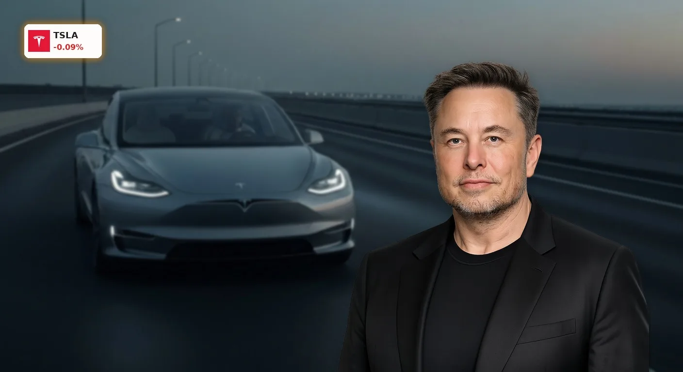 Ein Tesla EV fährt bei Dämmerung auf einer futuristischen Autobahn, die Tesla EV Preise steigen wieder.