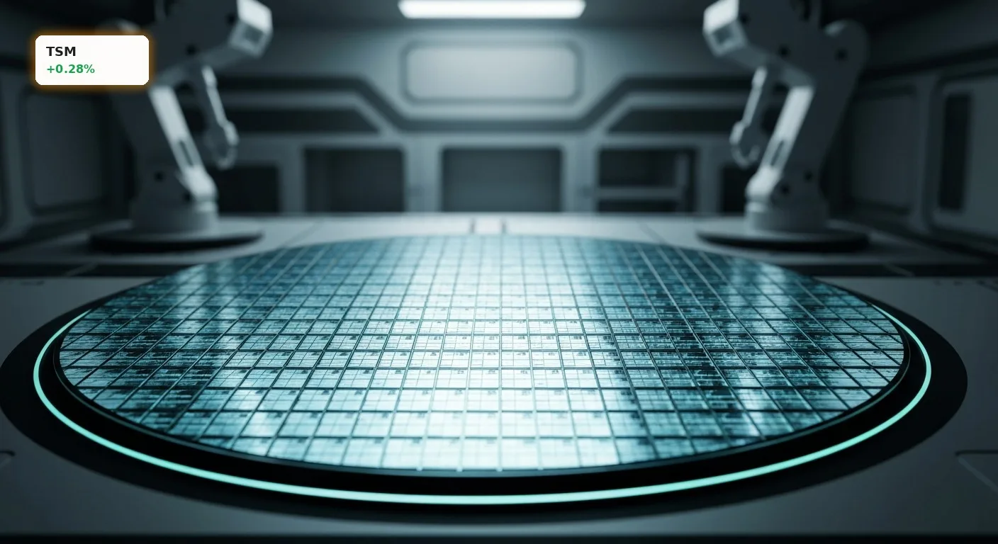 TSMC Quartalszahlen: KI-Boom treibt Rekordgewinn und Umsatz 3 Nahaufnahme eines leuchtenden Silizium-Wafers in einem sterilen Reinraum, symbolisiert TSMC Quartalszahlen und Technologie.