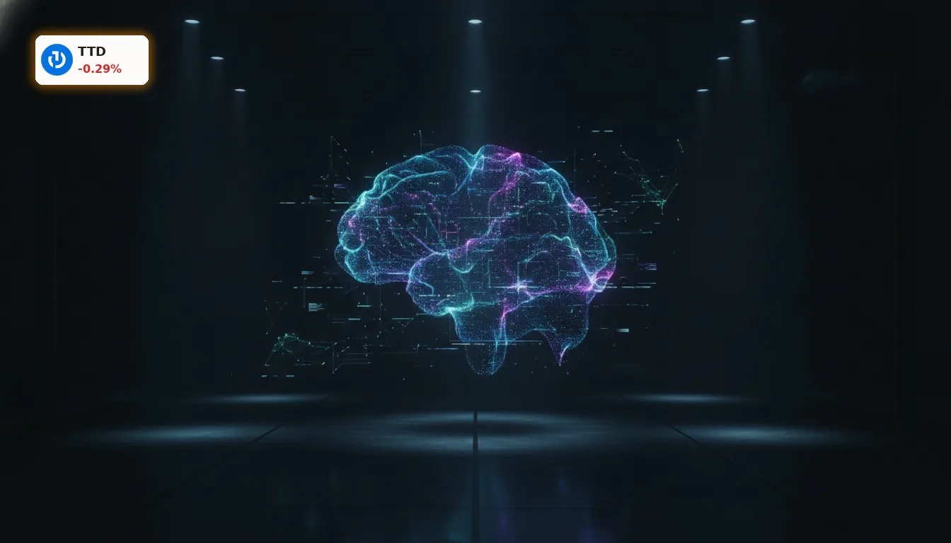 Holographische KI-Schnittstelle visualisiert Datenfluss für The Trade Desk Produktlaunch