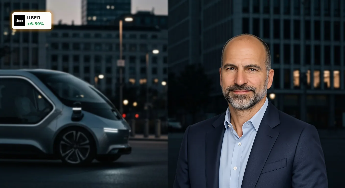 Uber Finanzierung +6.6%: Neue Kreditvereinbarungen sichern strategisches Wachstum 5 Autonomes Lieferfahrzeug in einer modernen Stadt bei Dämmerung, symbolisiert Wachstum durch Uber Finanzierung.