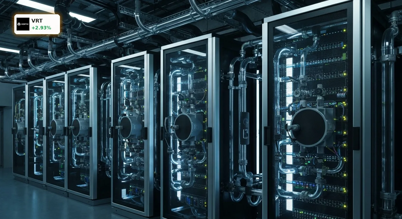 Moderne Kühl- und Stromversorgungssysteme in einem hochdichten KI-Rechenzentrum, zentral für das Vertiv Quartal.