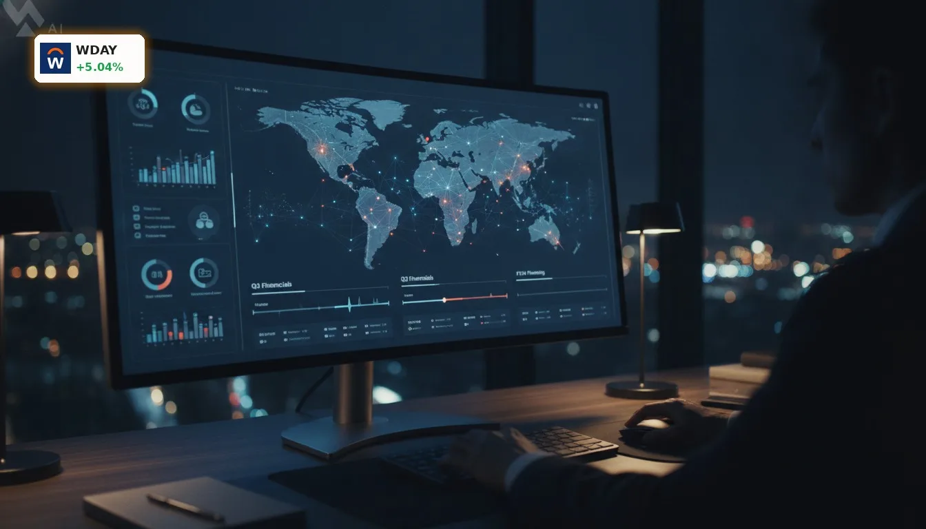 Workday Quartalszahlen: +5% Rallye nach starkem Ergebnis und KI-Wachstum 4 Moderne Software-Oberfläche von Workday mit KI-gesteuerten HR- und Finanzanalysen, die Workday Quartalszahlen untermauern.