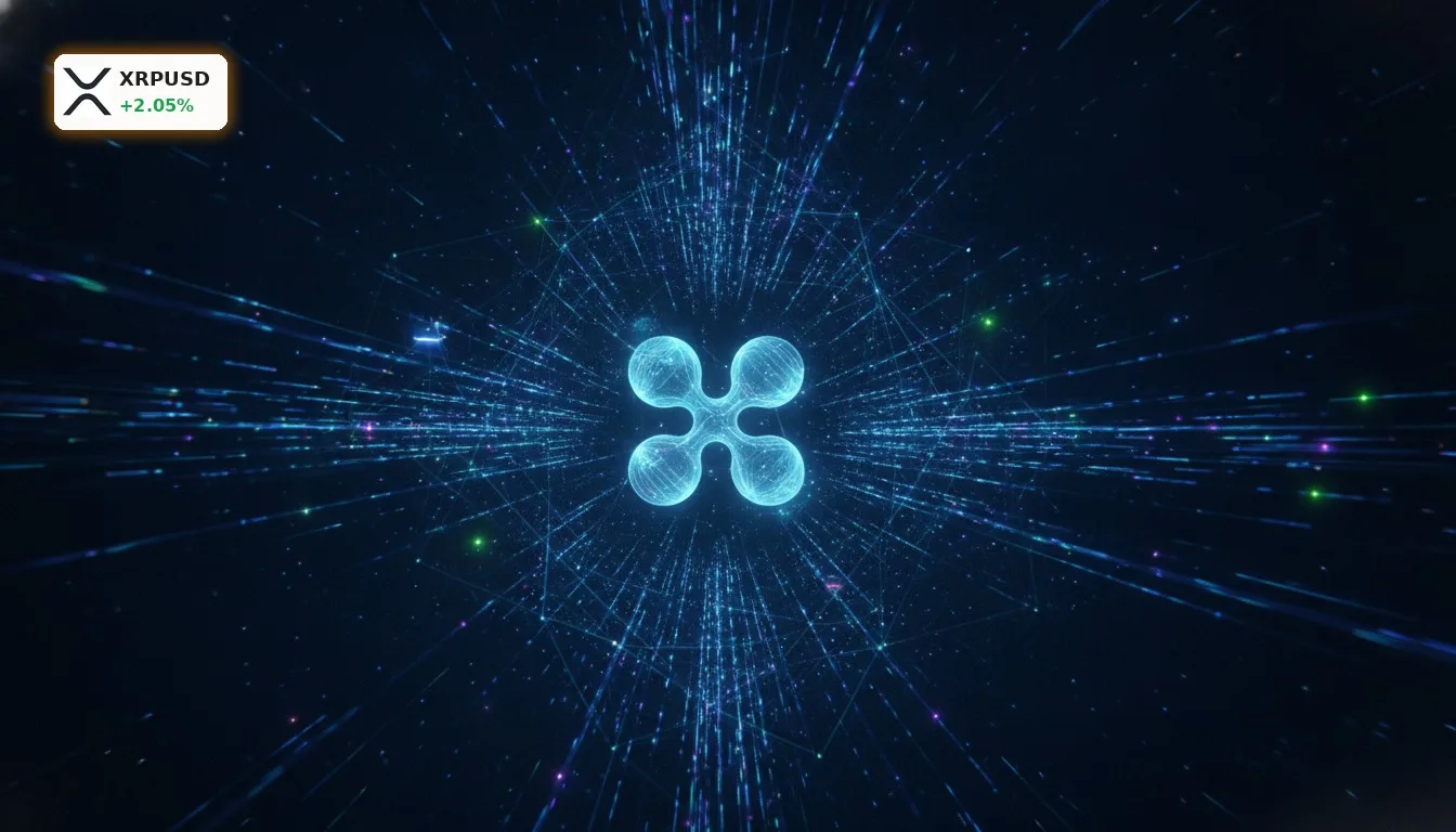 XRP Kursrally +2%: Ripple nach US-Treasury-Ankündigung und White-House-Treffen 4 Futuristisches digitales Netzwerk, das die Infrastruktur für die XRP Kursrally und schnelle Transaktionen darstellt.