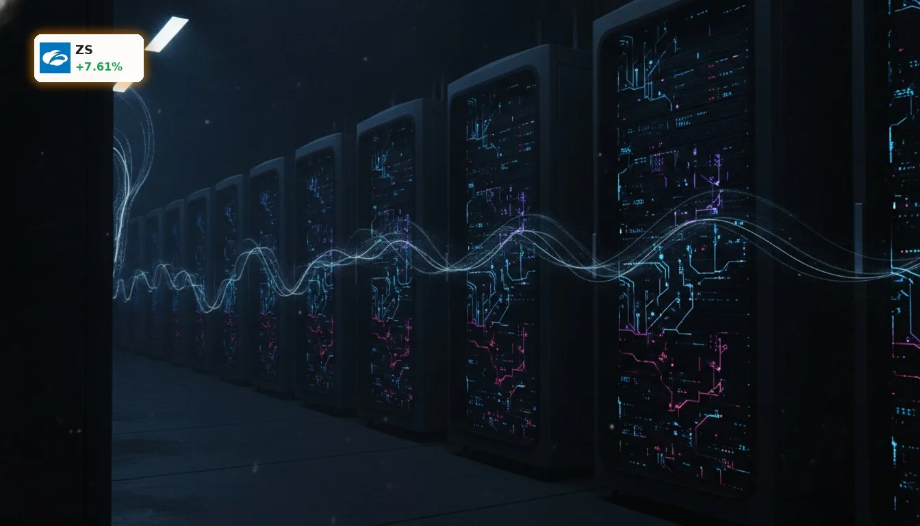 Futuristisches Rechenzentrum mit leuchtenden Schaltkreisen, symbolisiert Zscaler Quartal und KI-Sicherheitstechnologie.
