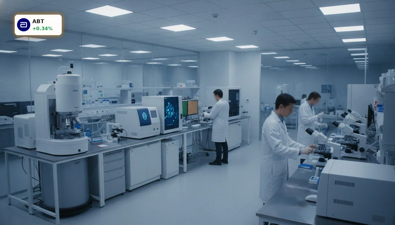 Modernes medizinisches Forschungslabor mit Diagnostikgeräten, symbolisiert die Innovationskraft von Abbott Laboratories Gewichtung.