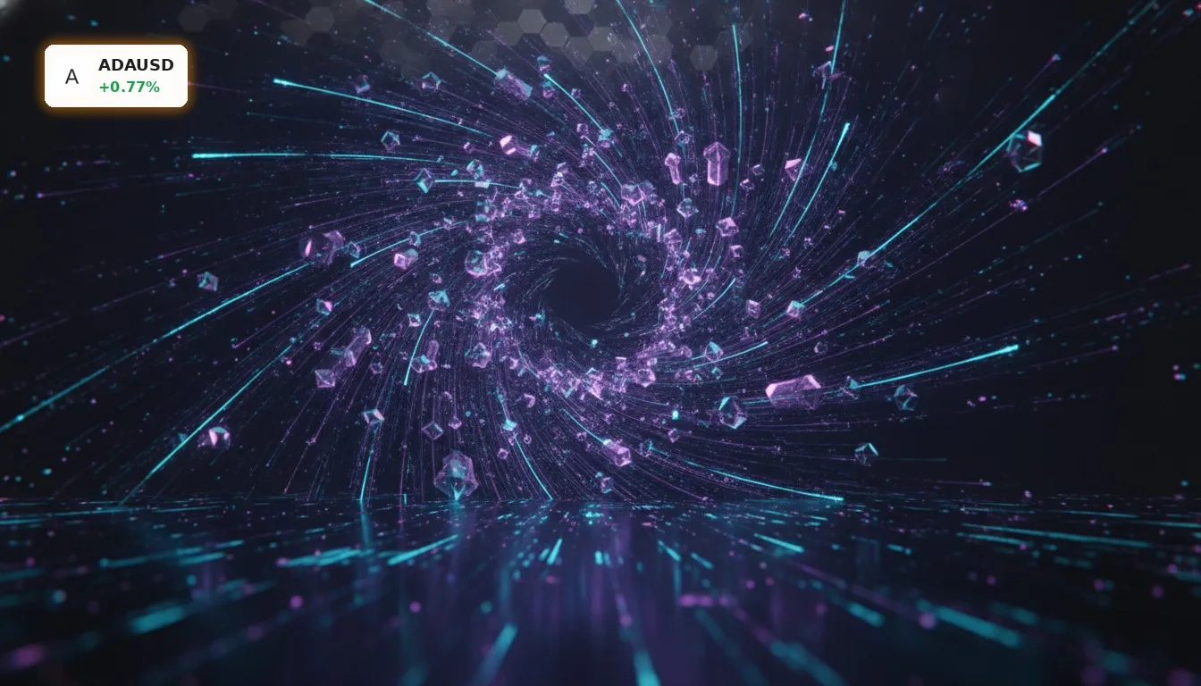 Futuristisches, leuchtendes Blockchain-Netzwerk visualisiert die Cardano Marktkapitalisierung und Technologie.