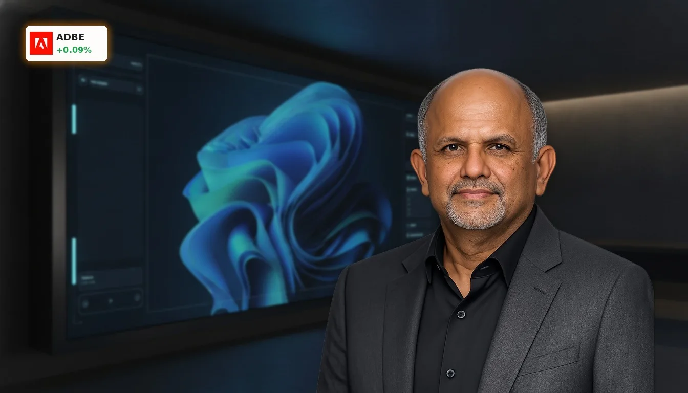 Adobe Quartalszahlen: CEO-Wechsel und KI-Strategie im Rampenlicht 3 Digitales Kunststudio-Interface mit abstrakten KI-generierten Kunstwerken, symbolisiert Adobe Quartalszahlen und KI-Strategie.