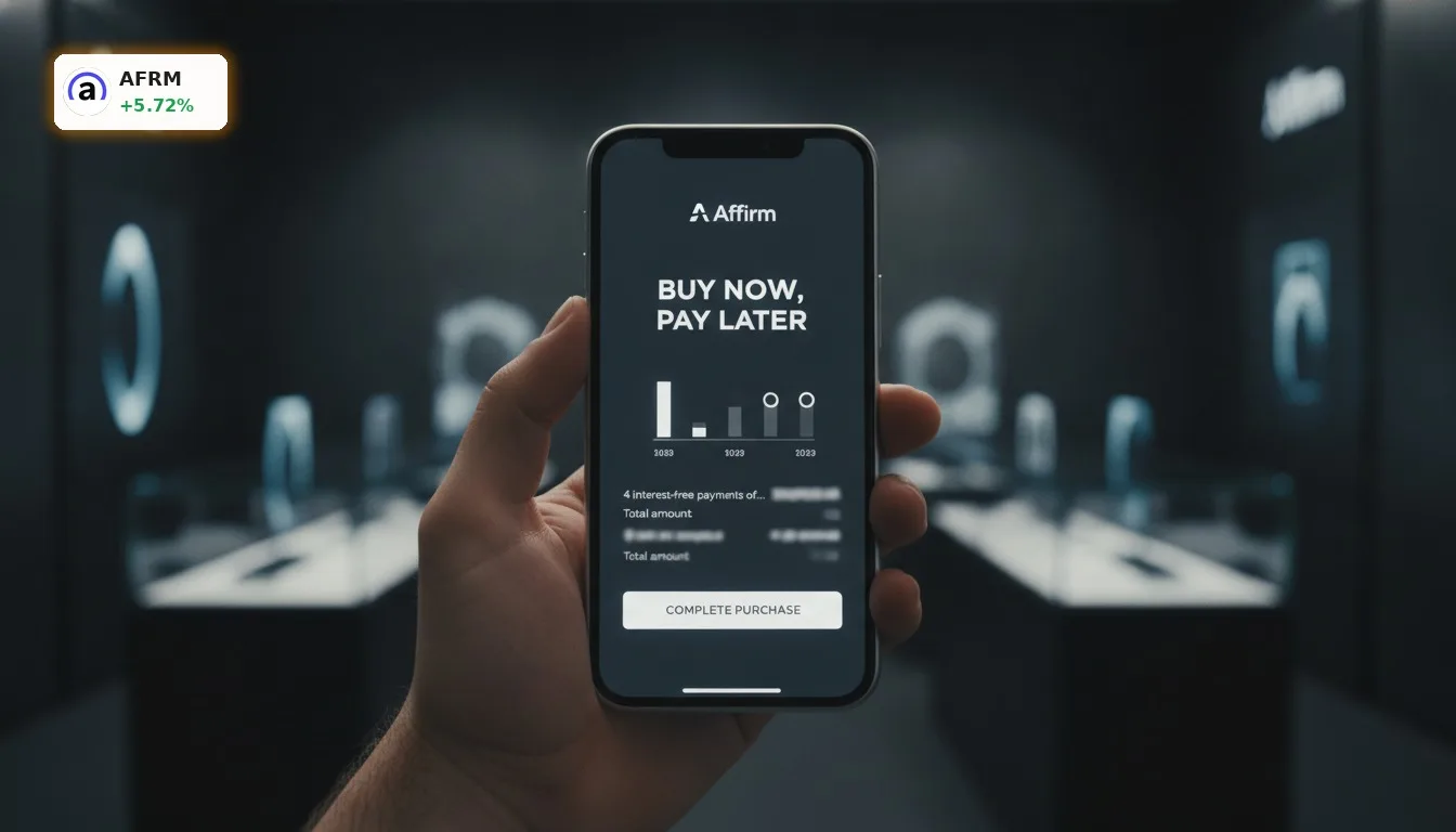 Smartphone mit Affirm-Zahlungsoption, die Ratenzahlung für einen Kauf anzeigt, symbolisiert Affirm Quartalszahlen Erfolg.