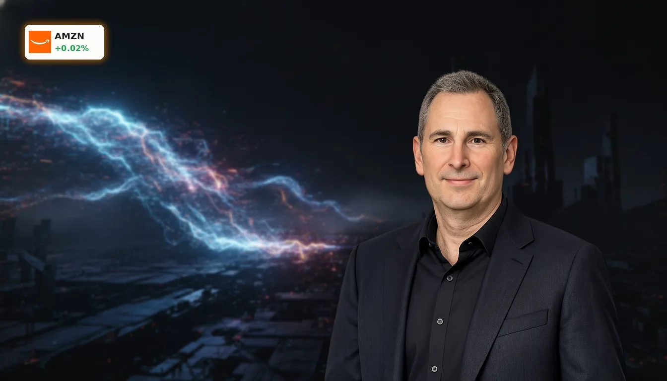 Digitaler Datenstrom mit Störungen, symbolisiert Amazon Streaming Bundle und Infrastrukturschäden im Nahen Osten.