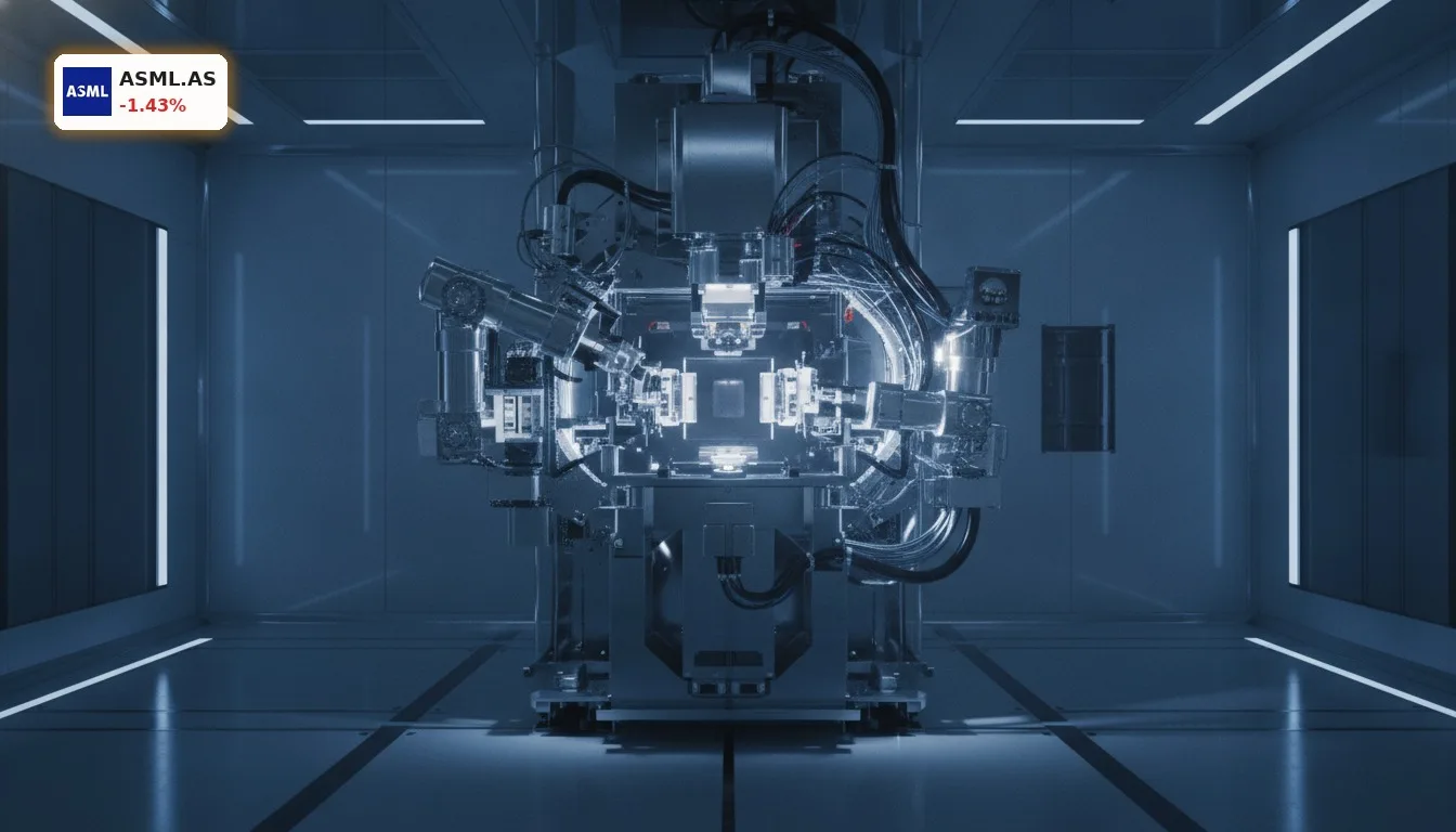 ASML Kursanalyse: Detailaufnahme eines hochmodernen EUV-Lithographiesystems in einem Reinraum.