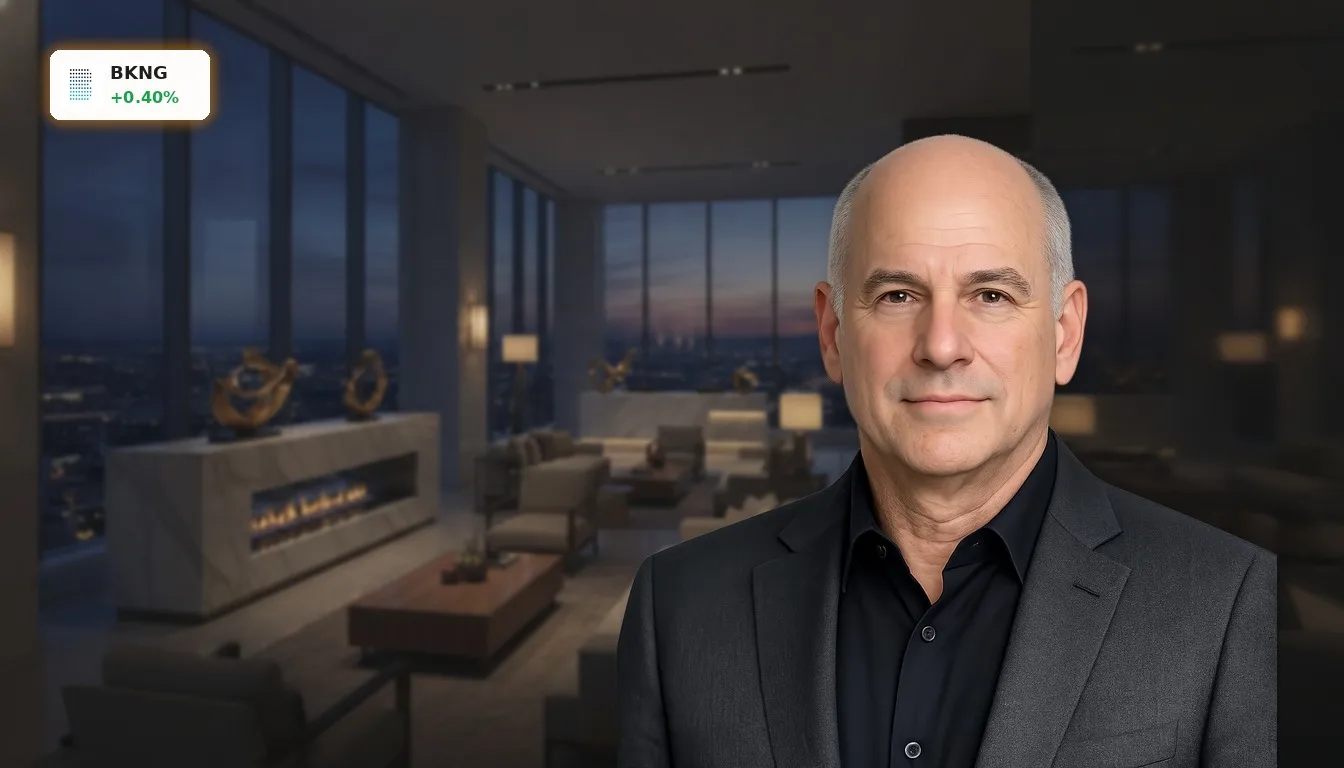 Elegante Hotellobby bei Sonnenuntergang, die das Geschäftsfeld von Booking Holdings repräsentiert. Booking Holdings Verkauf.
