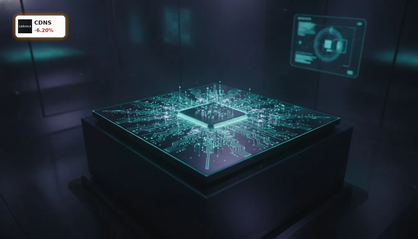 Nahaufnahme eines futuristischen Silizium-Chips, der Cadence PCIe 6.0 Technologie symbolisiert.