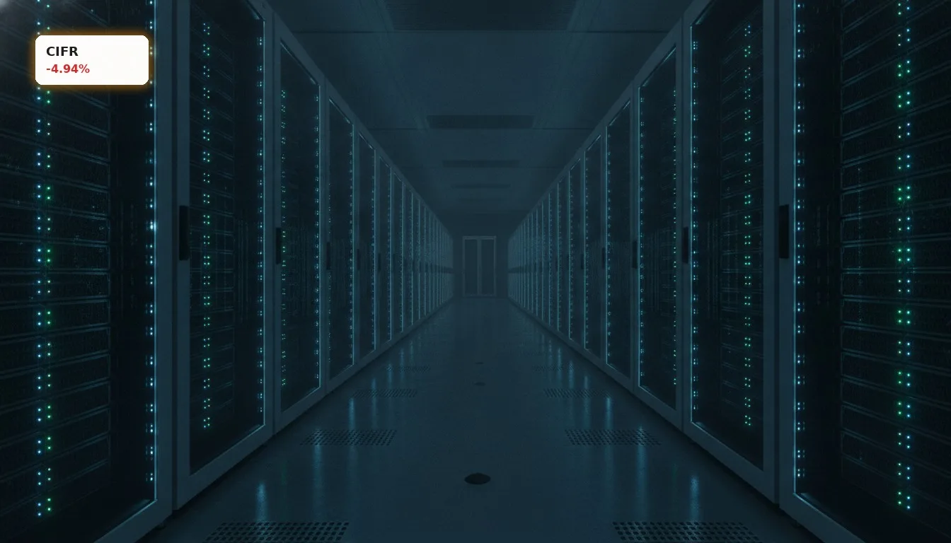 Cipher Mining Zinsen: -4.9% Schock für KI-Infrastruktur durch Zinsanstieg 3 Serverraum mit leuchtenden Server-Racks, symbolisiert hohe Kapitalinvestitionen und Cipher Mining Zinsen.