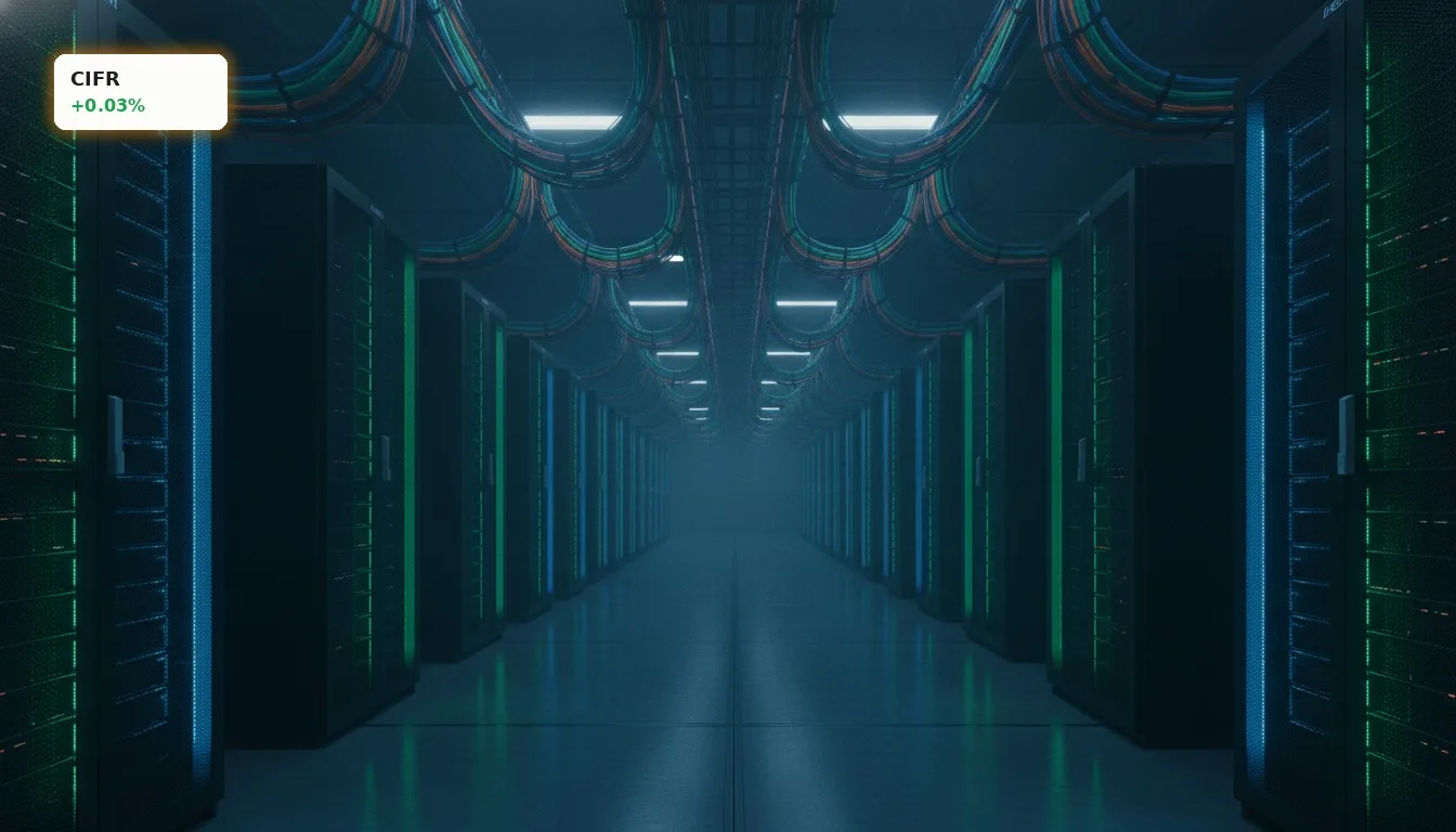 Modernes Rechenzentrum mit leuchtenden Server-Racks für Cipher Mining KI-Anwendungen.