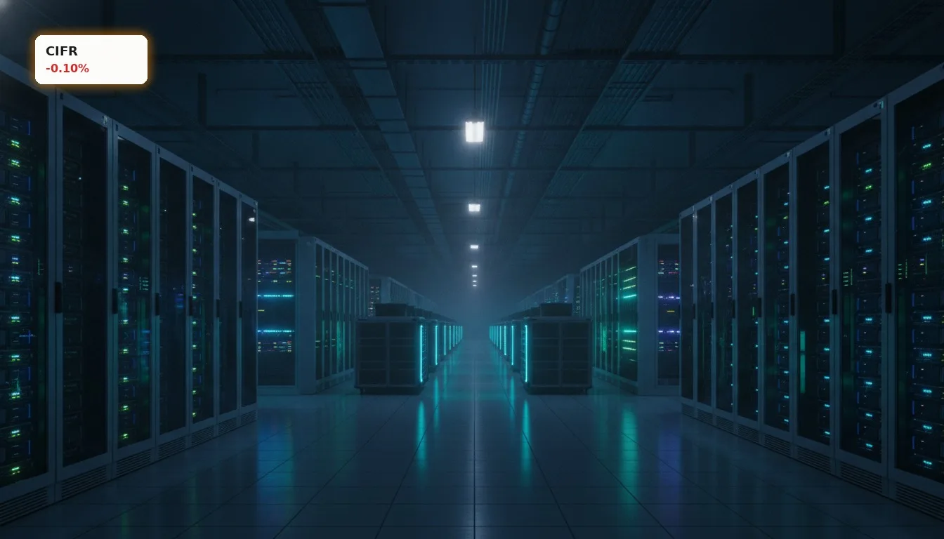 Moderne Hochleistungsrechenanlage bei Nacht, symbolisch für den Cipher Mining Sektor und KI-Hosting.