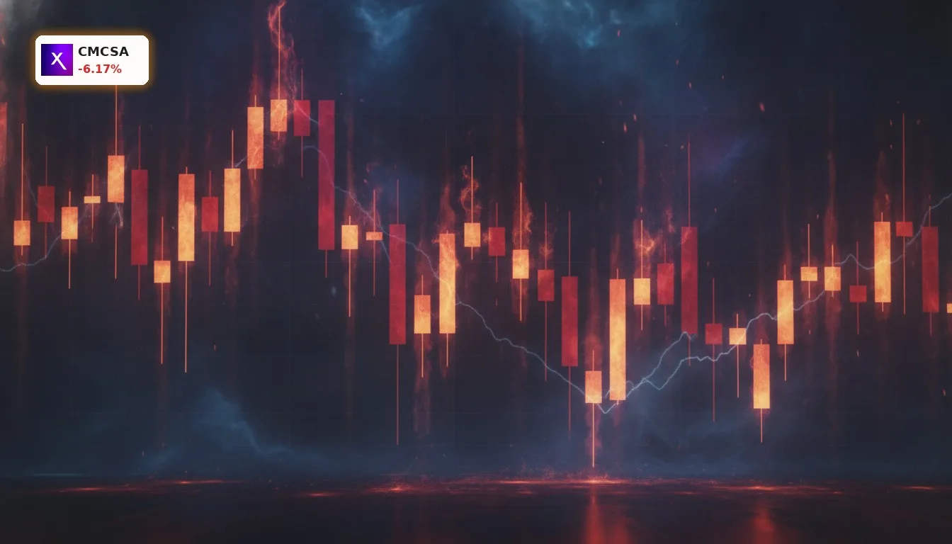 Comcast Breitband: -6% Schock durch harten Wettbewerbsdruck 15 Stilisierter roter Candlestick-Chart, der einen starken Kursrückgang im Comcast Breitband-Segment symbolisiert.