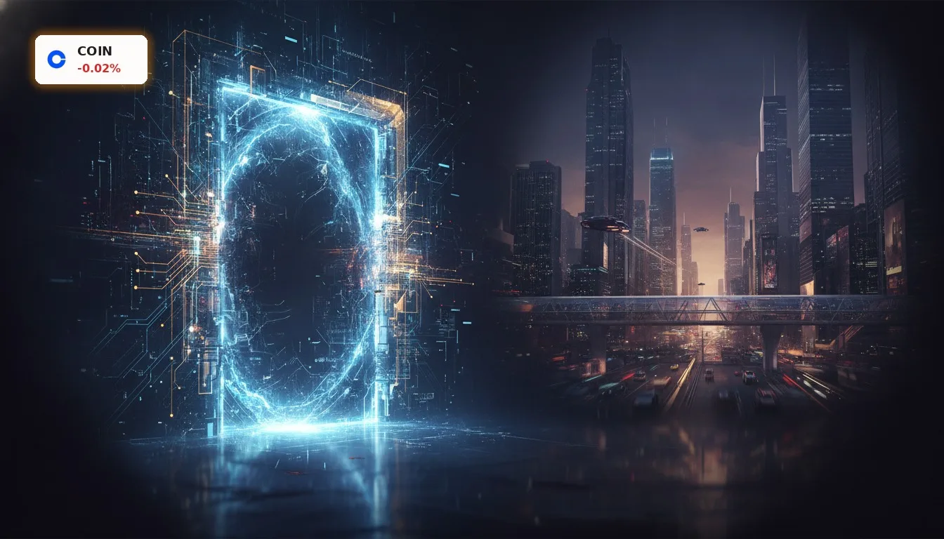 Coinbase IPO: Primärmarkt-Einstieg und regulatorische Meilensteine 5 Digitales Portal öffnet sich zu Finanzdistrikt, symbolisiert Coinbase IPO und neue Marktchancen.