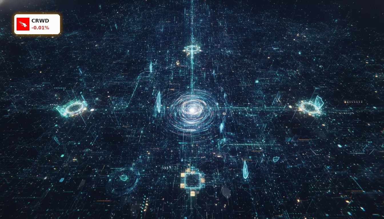 CrowdStrike KI: Nvidia-Partnerschaft treibt Cybersicherheit in neue Dimensionen 5 Abstrakte Visualisierung des CrowdStrike KI SafeMind Systems für Cybersicherheit.
