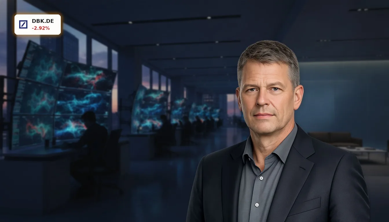 Deutsche Bank Erträge: Investmentbanking unter Druck, Aktie fällt um 2.9% 1 Modernes Handelszentrum im Finanzdistrikt, Symbole für die Deutsche Bank Erträge und den globalen Finanzmarkt.