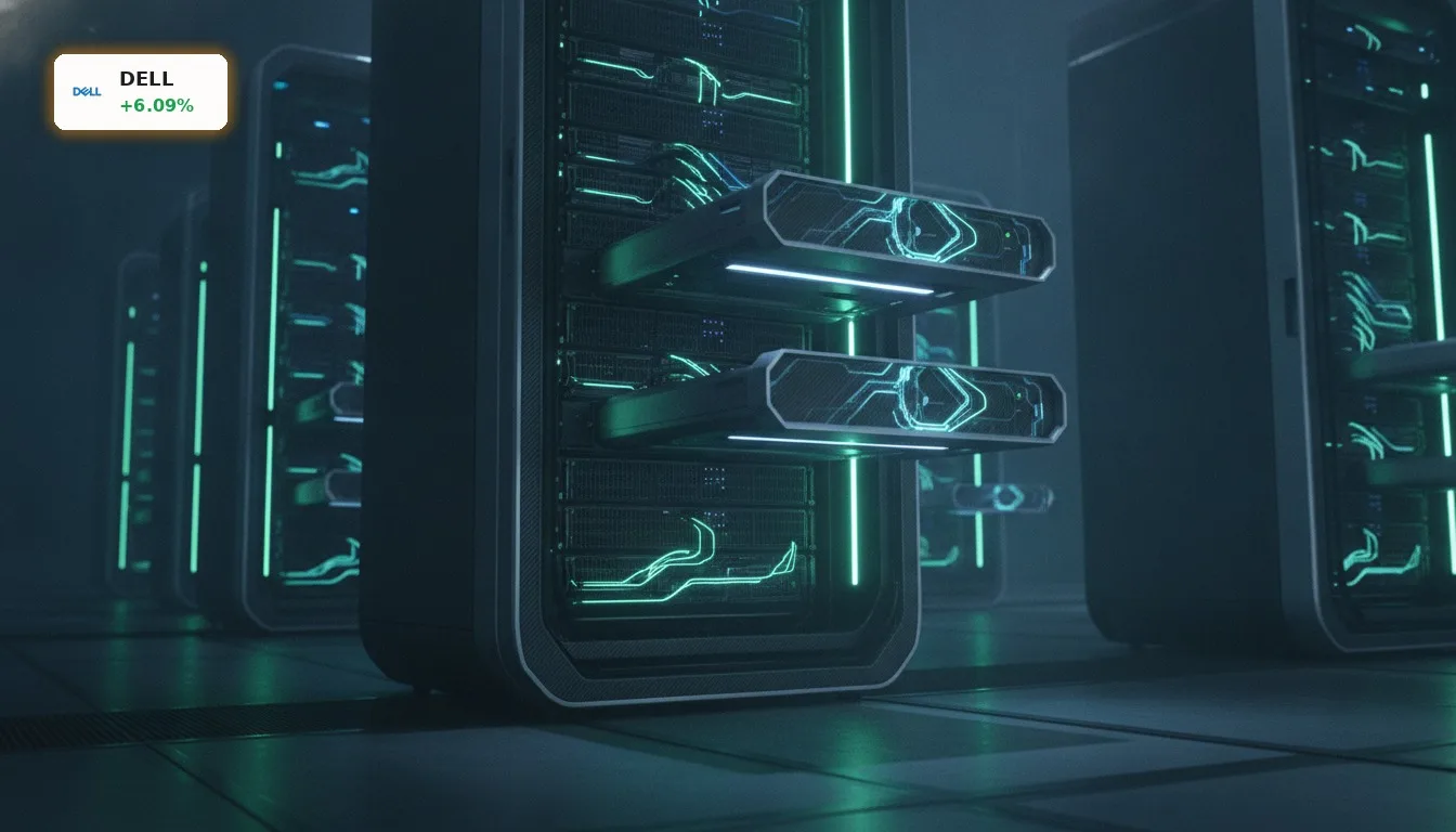 Dell Quartal: KI-Boom treibt Aktie um +6,1% nach Rekordzahlen 4 Moderner Dell AI-Server-Rack in einem dunklen Rechenzentrum, symbolisiert den Erfolg im Dell Quartal.