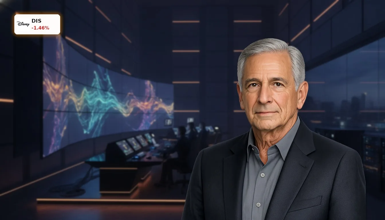 Modernes Streaming-Kontrollzentrum bei Dämmerung, Bildschirme zeigen digitale Inhalte, symbolisiert den Disney Netflix Vergleich.