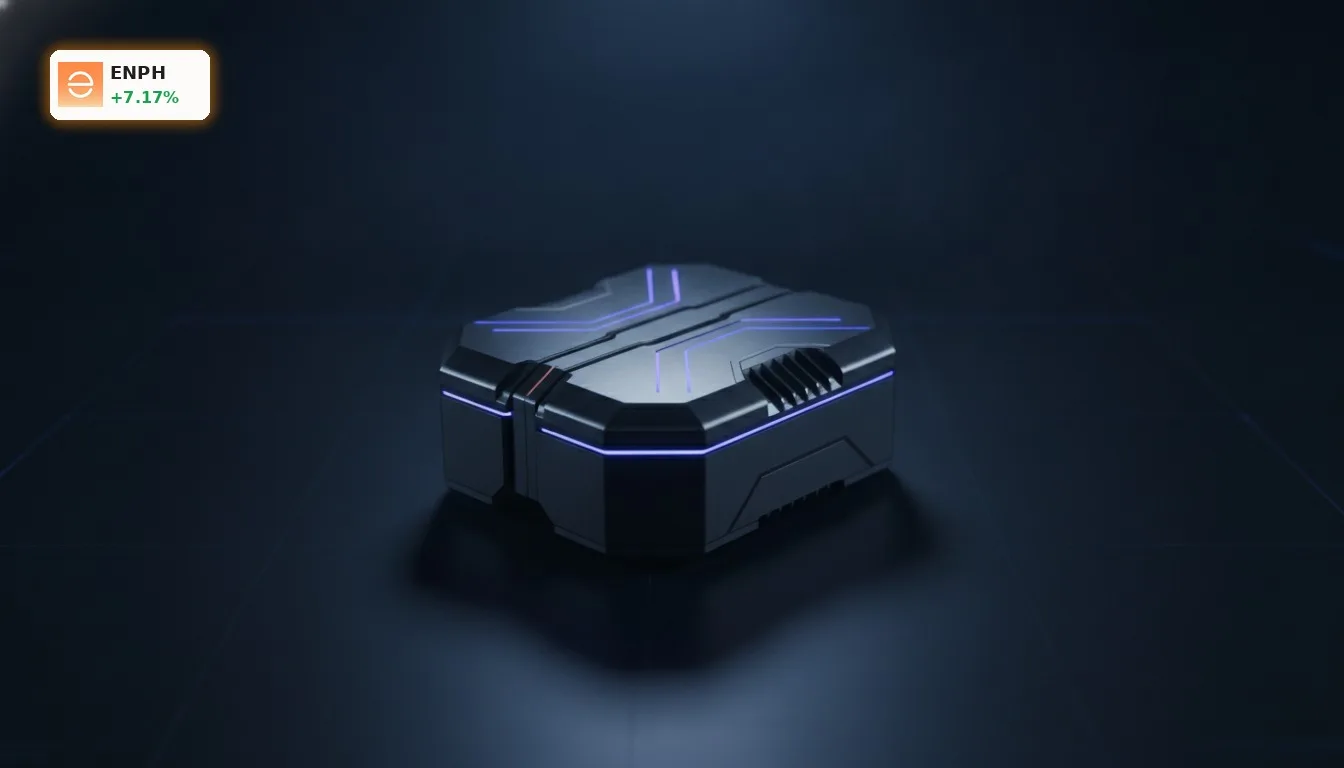 Nahaufnahme eines modernen Enphase Energy IQ SST Leistungsmoduls, das die Enphase Energy Produktion für KI-Rechenzentren symbolisiert.