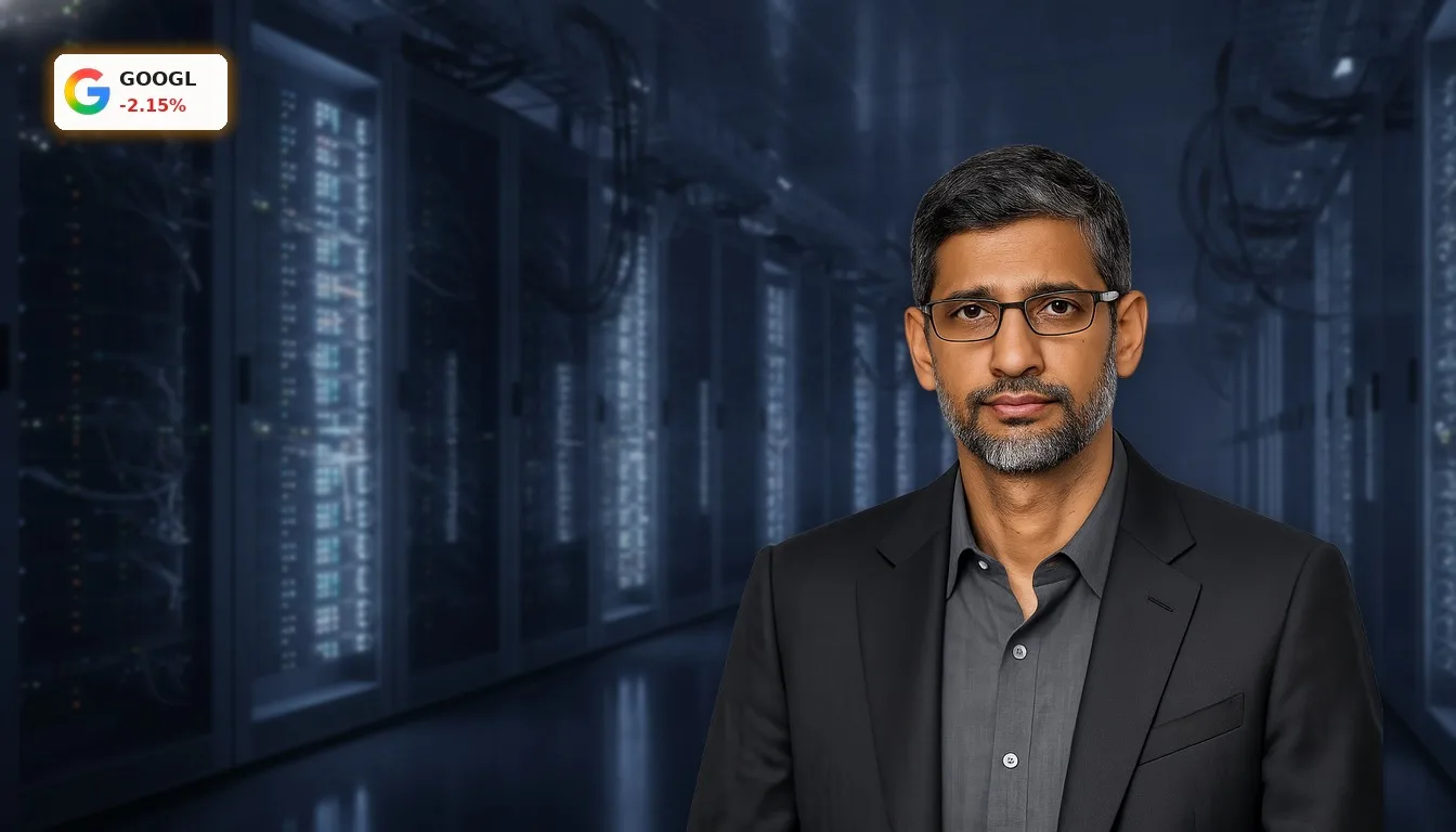 Alphabet KI Investition: -2.1% Schock trotz Milliarden-Ausbau in Europa 3 Massive Serverfarm in einem hochmodernen Rechenzentrum, Symbol für Alphabet KI Investition in Europa.