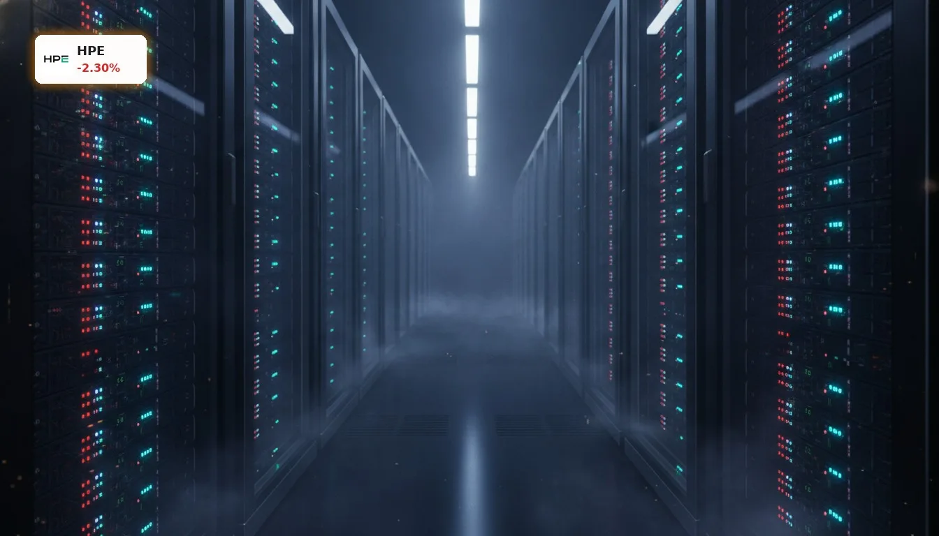 Moderne Server-Racks in einem Rechenzentrum, symbolisierend HPE Quartalszahlen und KI-Infrastruktur.