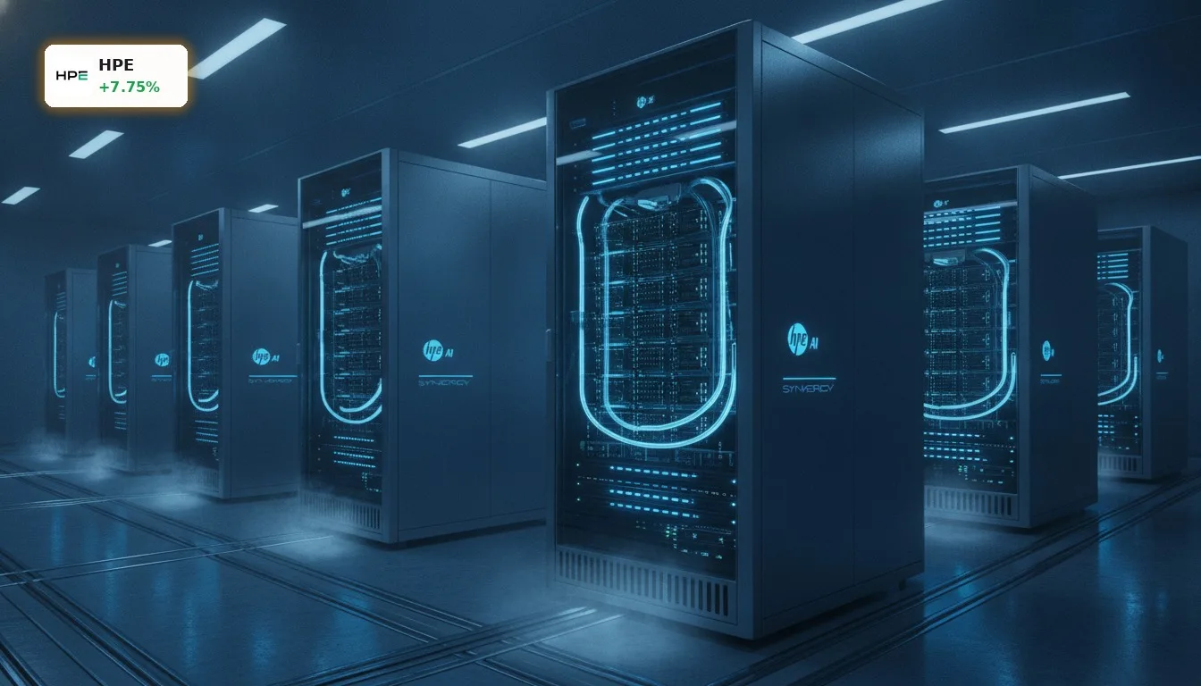 HPE KI-Hardware: Server-Racks mit blauen Lichtern in einem Rechenzentrum, symbolisierend fortschrittliche Technologie.