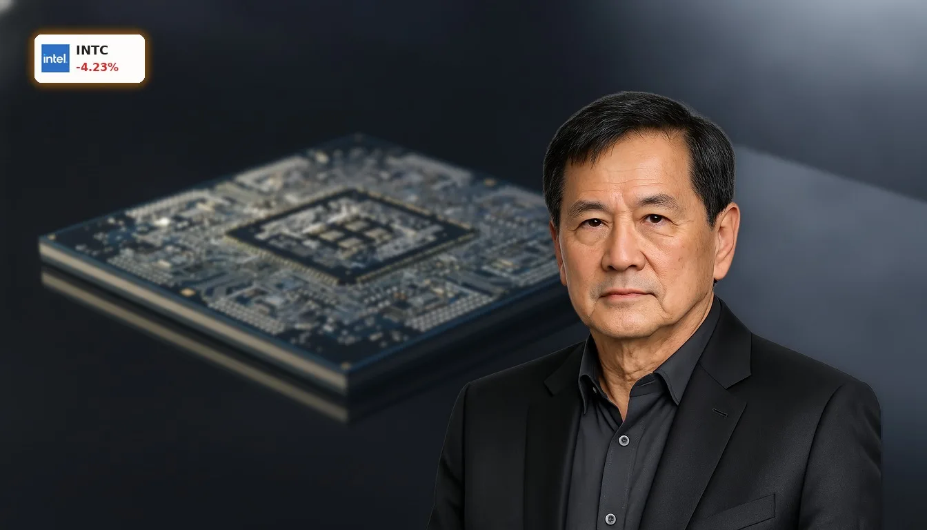 Nahaufnahme eines modernen Intel Mikrochips, der die komplexe Halbleiterarchitektur und -technologie hervorhebt, relevant für die Intel Analystenbewertung.