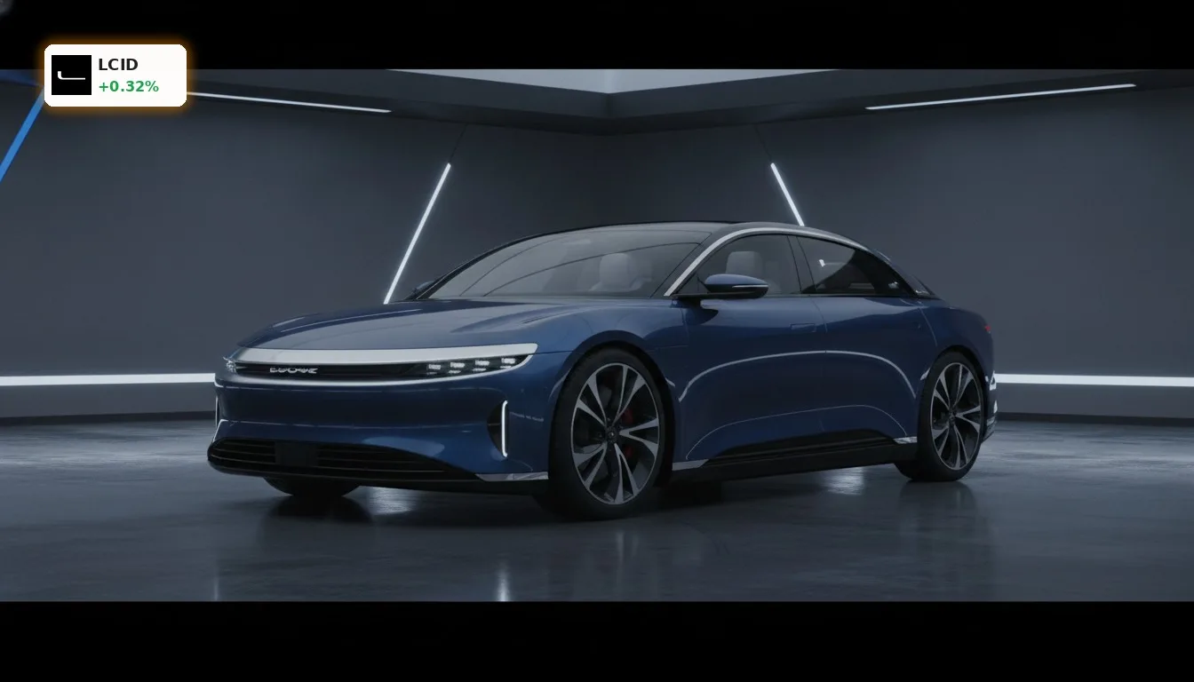 Lucid Air Elektroauto in einem futuristischen Designstudio, symbolisiert die Herausforderungen des Lucid CEO.